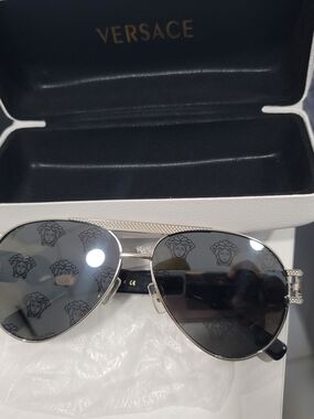 Versace Silver Aviator Sunglasses with Dark Gray Lenses